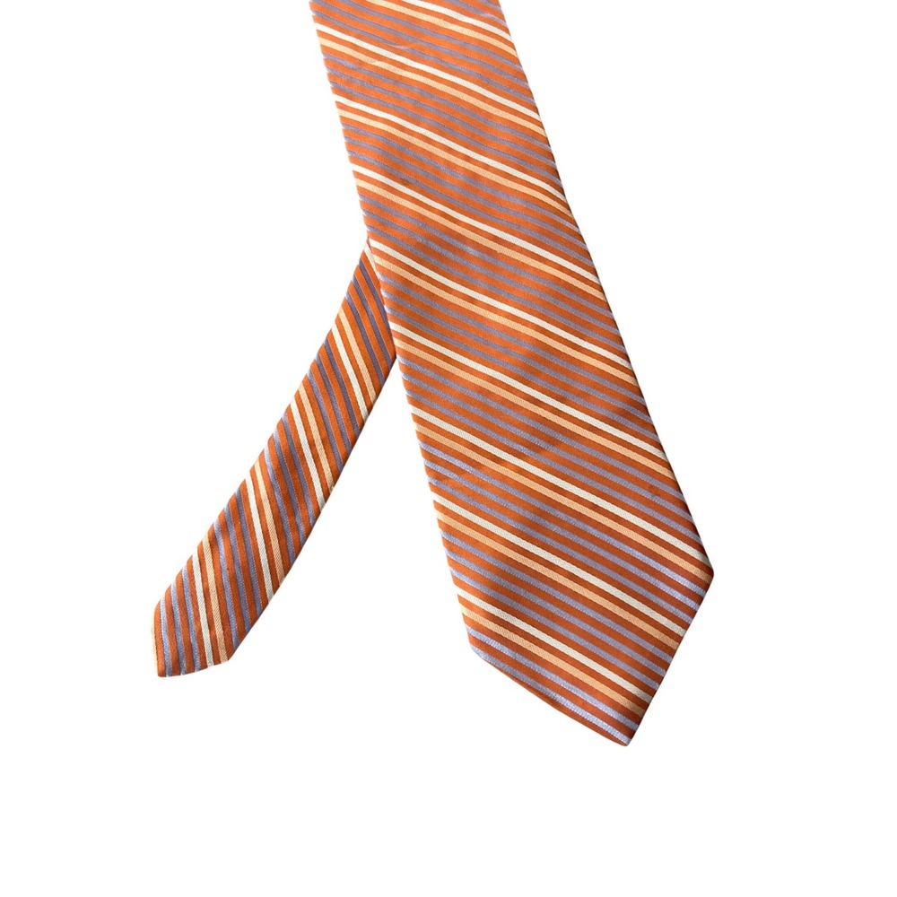 City of London Necktie Mens‎ Orange Blue Striped 100% Silk Business